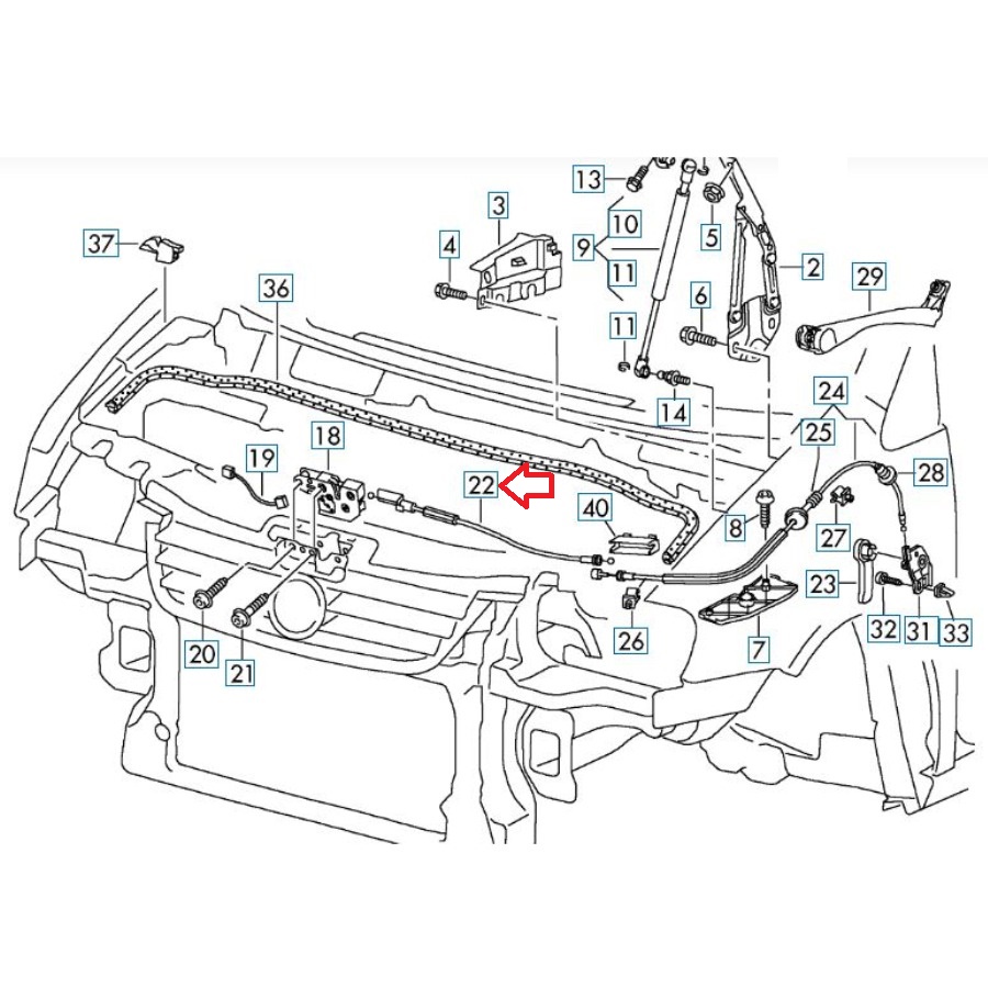CADDY 2004-2010 MODEL ARASI UYUMLU KAPUT KİLİDİ TELİ (KISA)