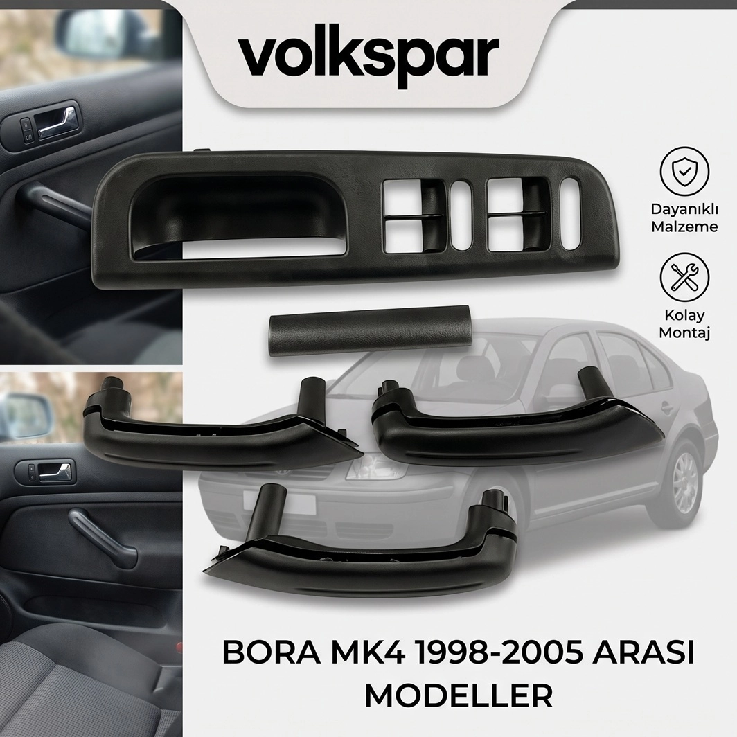 BORA İÇ KAPI ÇEKME KOLU SETİ SİYAH 8 PARÇA 1998-2005 ARASI MODELLER İÇİN