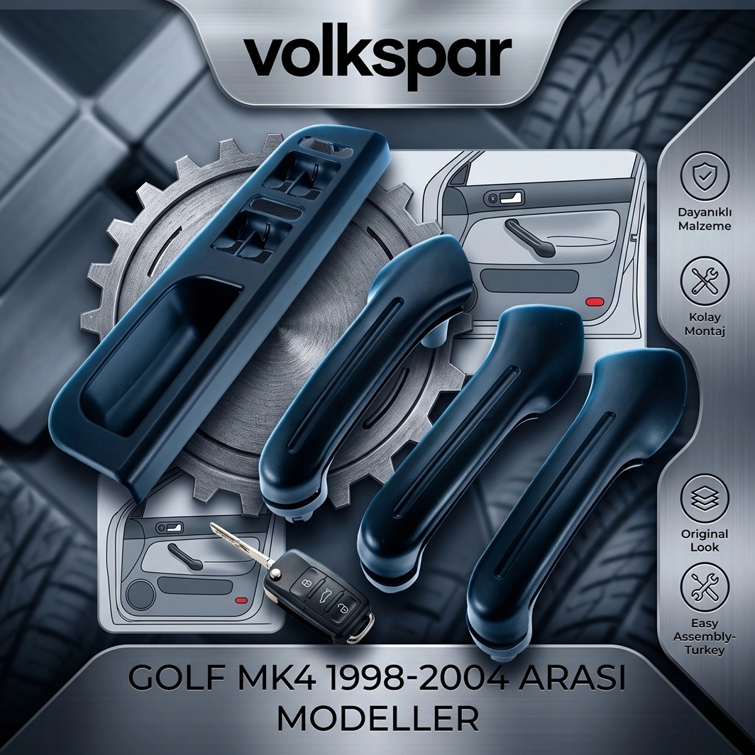 GOLF 4 İÇ KAPI ÇEKME KOLU SETİ SİYAH 8 PARÇA 1998-2004 ARASI MODELLER İÇİN