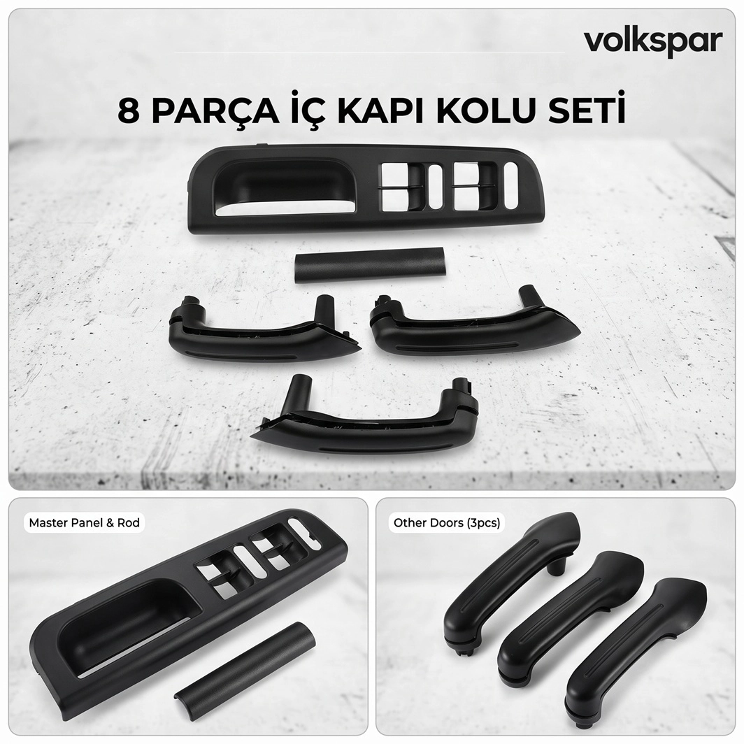 GOLF 4 İÇ KAPI ÇEKME KOLU SETİ SİYAH 8 PARÇA 1998-2004 ARASI MODELLER İÇİN