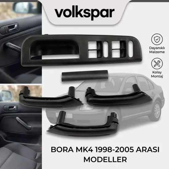 BORA İÇ KAPI KOLU SETİ SİYAH 8 PARÇA 1998-2005 ARASI MODELLER İÇİN 1J0867171A 1J0867172A